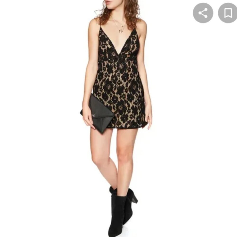 FREE PEOPLE BLACK DANGEROUS LOVE LACE OVERLAY MINI DRESS, LIKE NEW